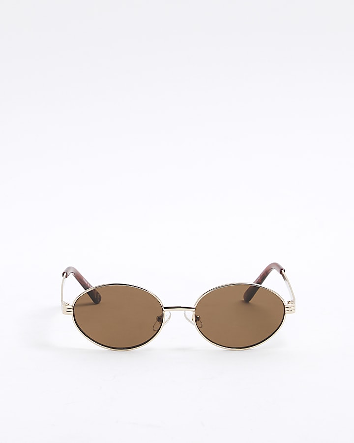 Girls Gold Narrow Metal Oval Sunglasses