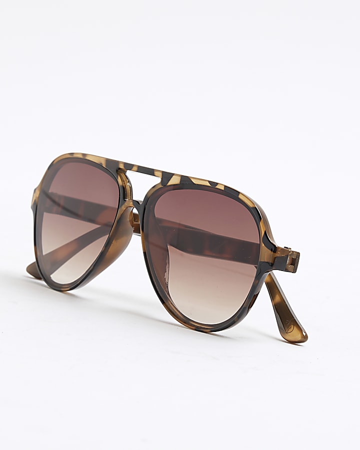 Girls Brown Tortoise Aviator Sunglasses