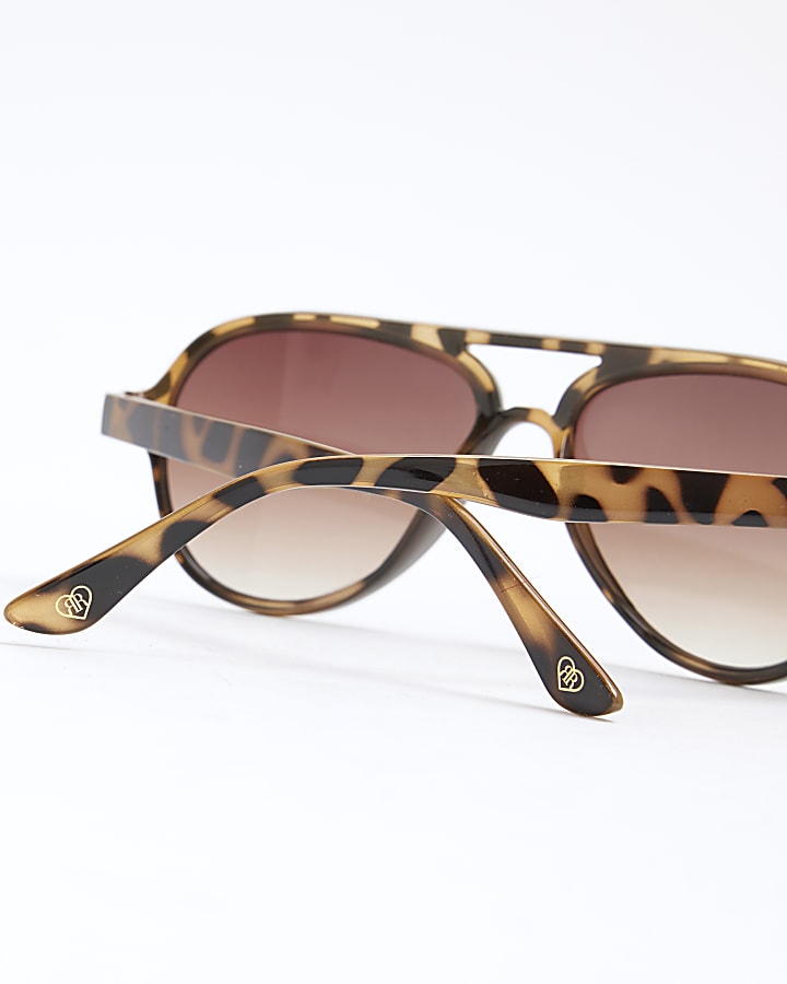 Girls Brown Tortoise Aviator Sunglasses