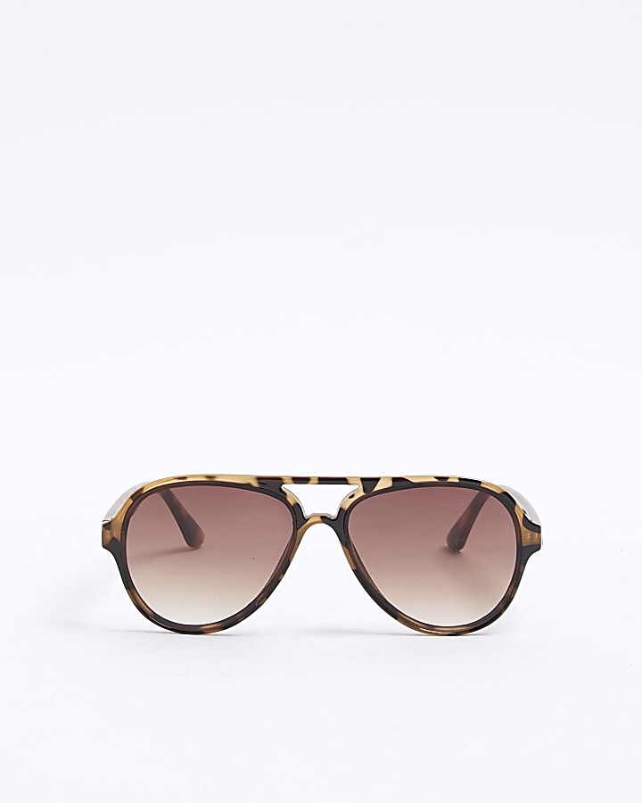 Girls Brown Tortoise Aviator Sunglasses