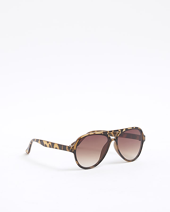 Girls Brown Tortoise Aviator Sunglasses