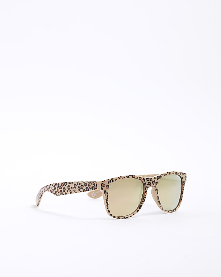 Girls Brown Foldable Leopard Sunglasses