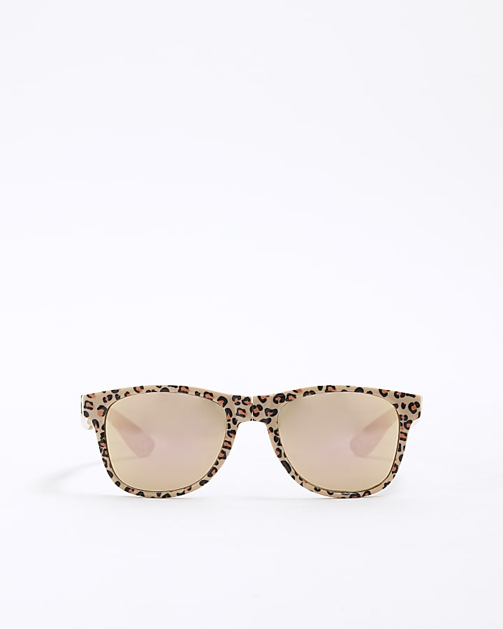 Girls Brown Foldable Leopard Sunglasses