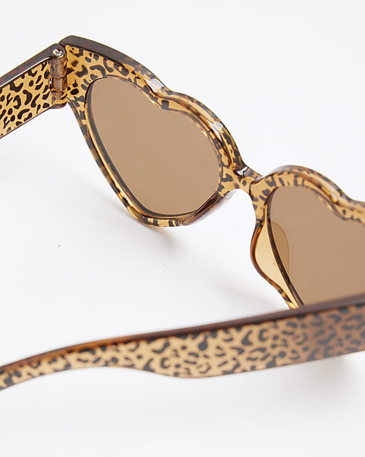 Mini Girls Brown Leopard Heart Sunglasses