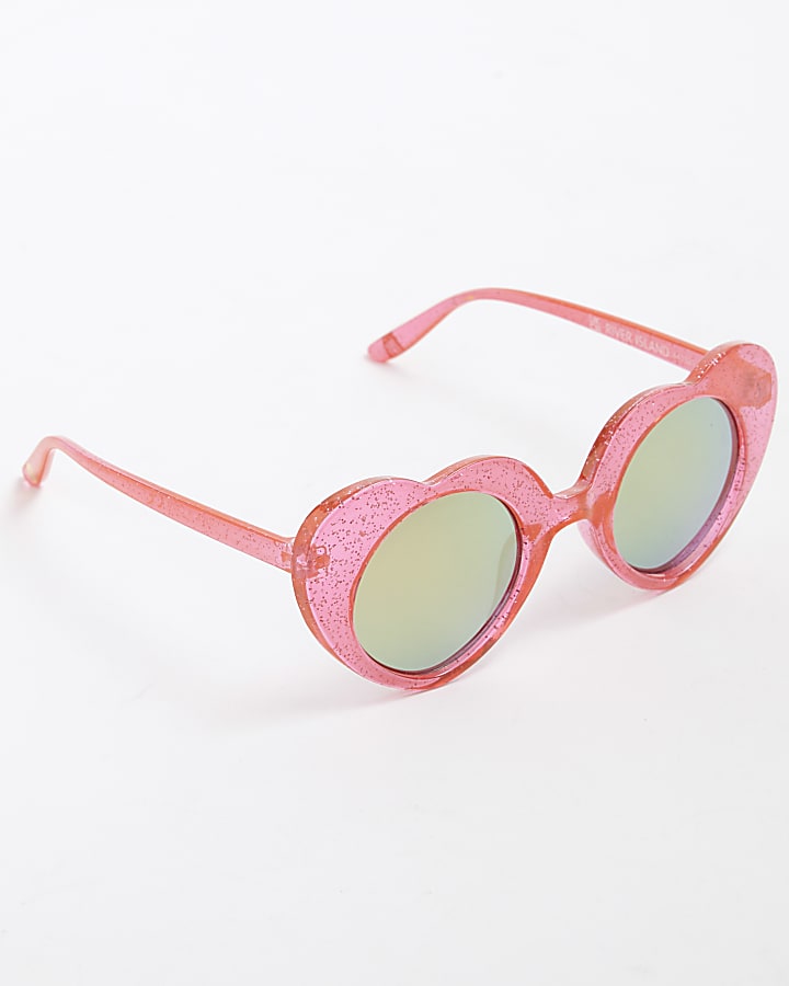 Mini Girls Red Glitter Heart Sunglasses