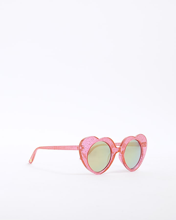 Mini Girls Red Glitter Heart Sunglasses