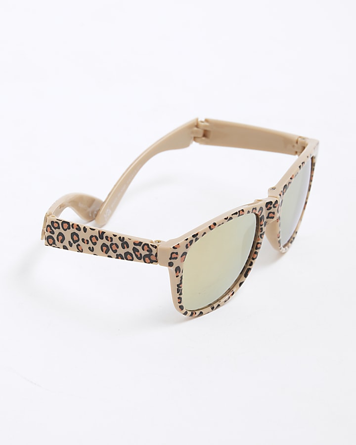 Mini Girls Brown Leopard Foldable Sunglasses