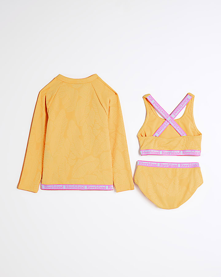 Girls Orange Long Sleeve Jacket Bikini Set