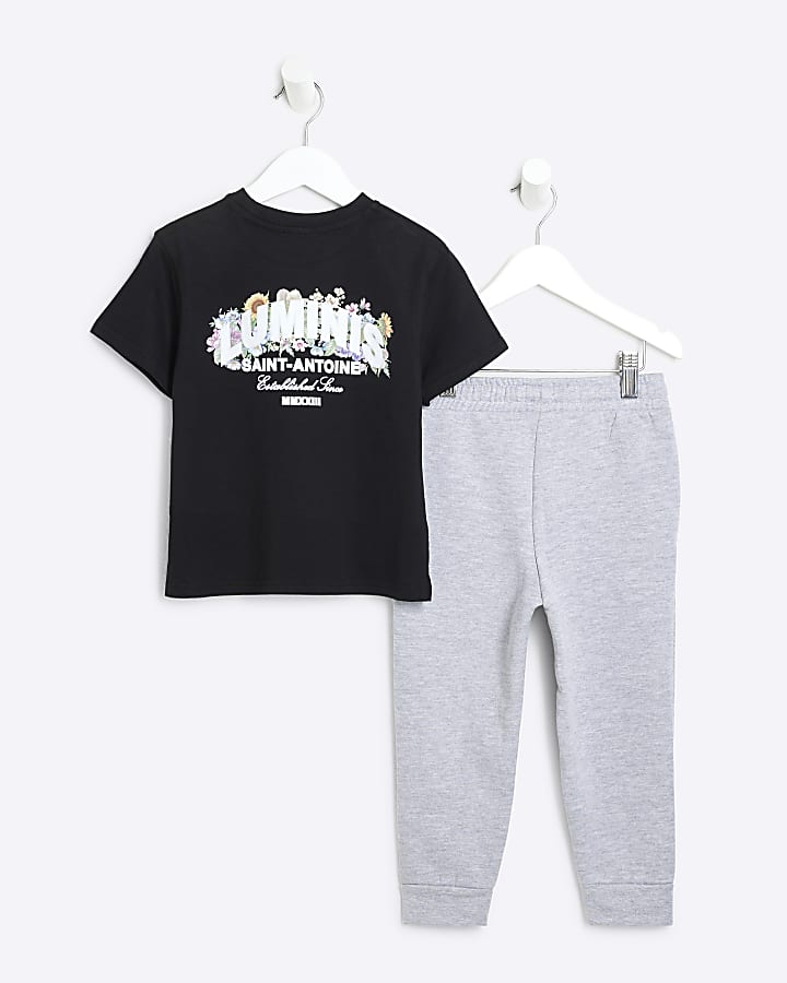 Mini Boys Black Floral Luminis Jogger Set