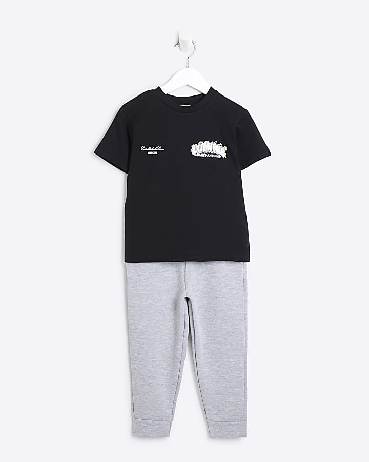 Mini Boys Black Floral Luminis Jogger Set