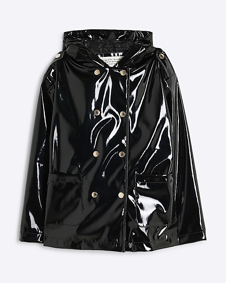 Girls Black Hooded Raincoat