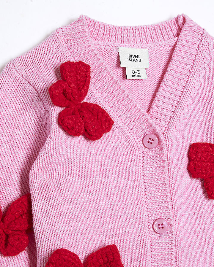 Baby Girls Pink Crochet Bow Cardigan Set