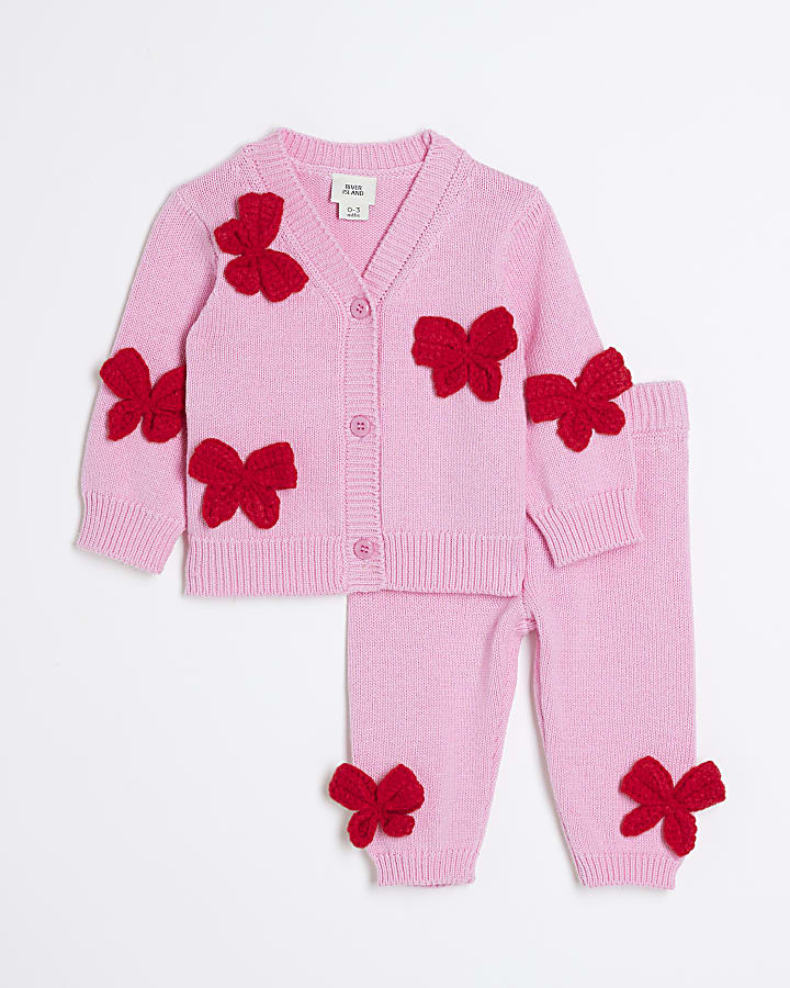 Baby Girls Pink Crochet Bow Cardigan Set