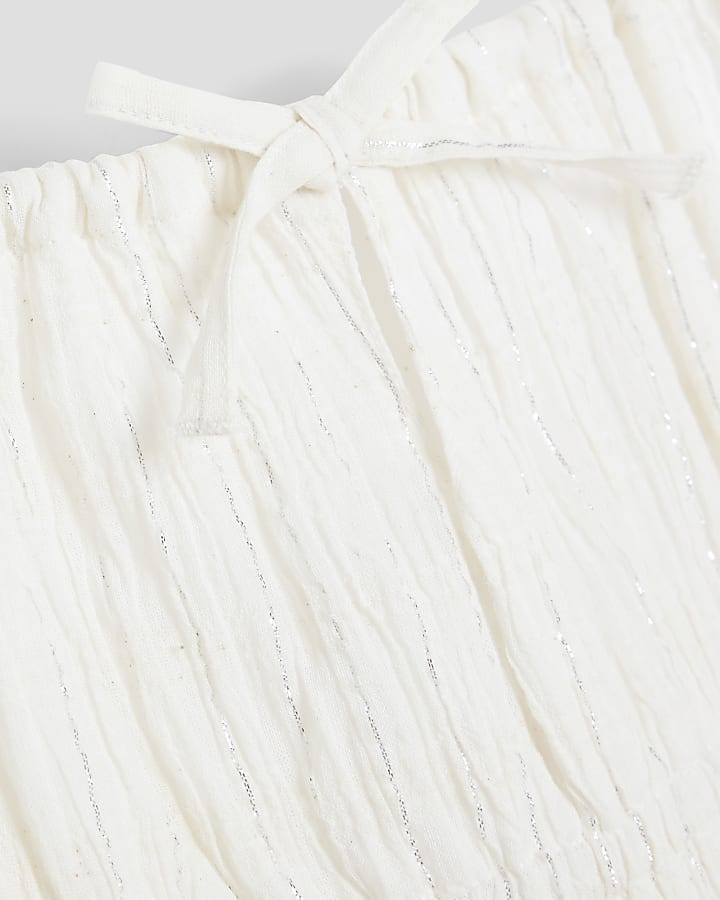 Girls White Tiered Shimmer Beach Dress