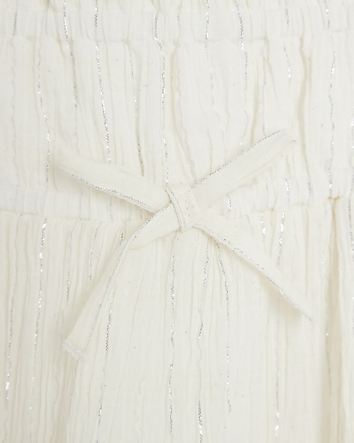 Girls White Tiered Shimmer Beach Dress