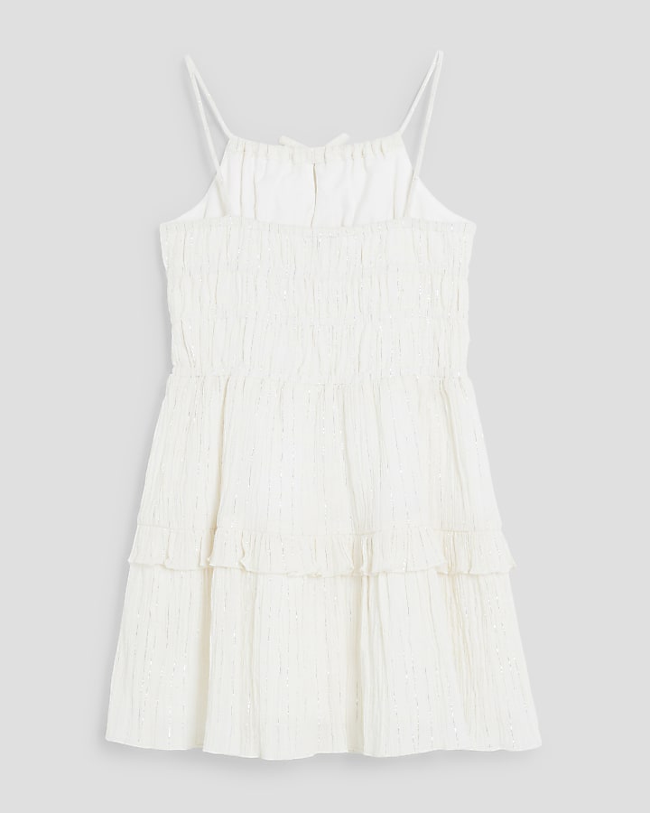 Girls White Tiered Shimmer Beach Dress