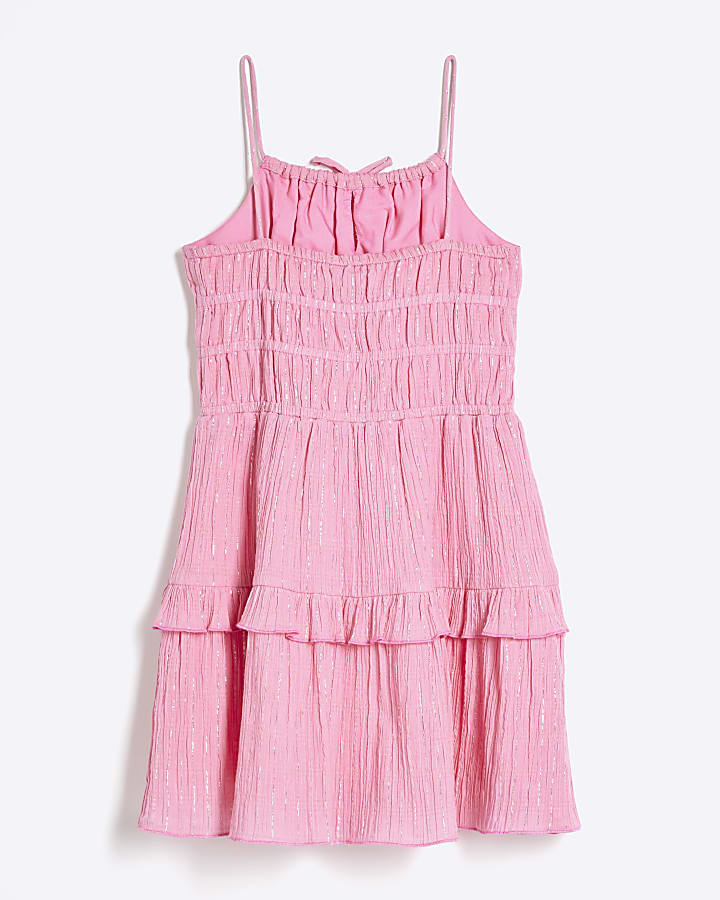 Girls Pink Tiered Shimmer Beach Dress