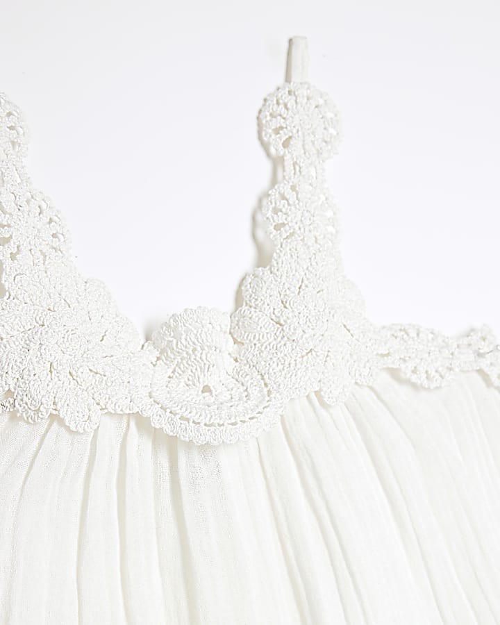Girls White Crochet Trim Beach Playsuit