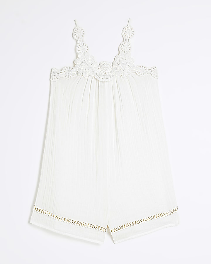 Girls Cream Crochet Trim Playsuit