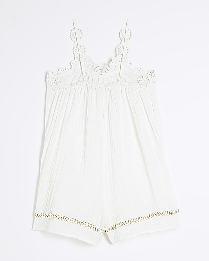 Girls White Crochet Trim Beach Playsuit