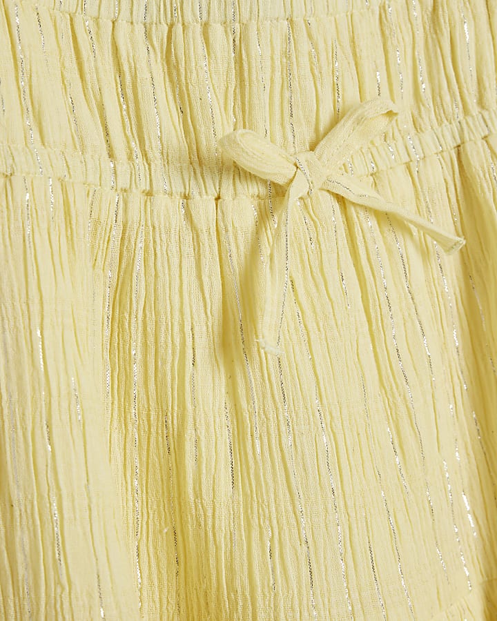 Girls Yellow Tiered Shimmer Beach Dress
