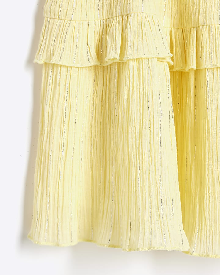 Girls Yellow Tiered Shimmer Beach Dress