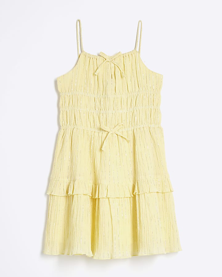 Girls Yellow Tiered Shimmer Beach Dress