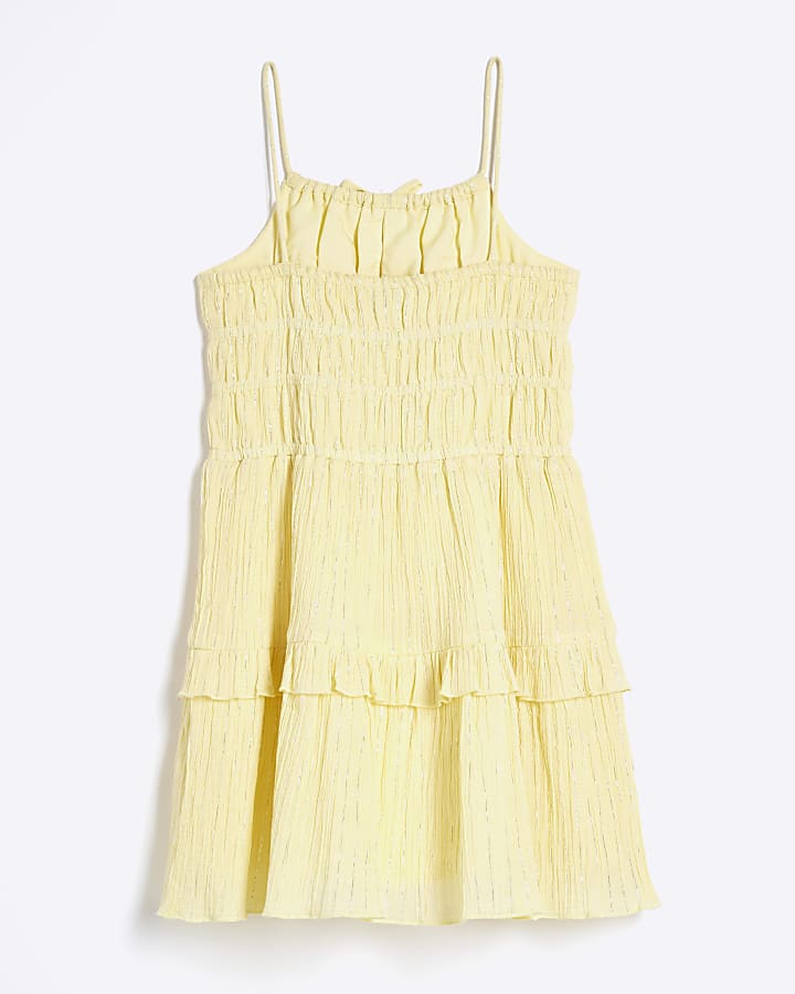 Girls Yellow Tiered Shimmer Beach Dress
