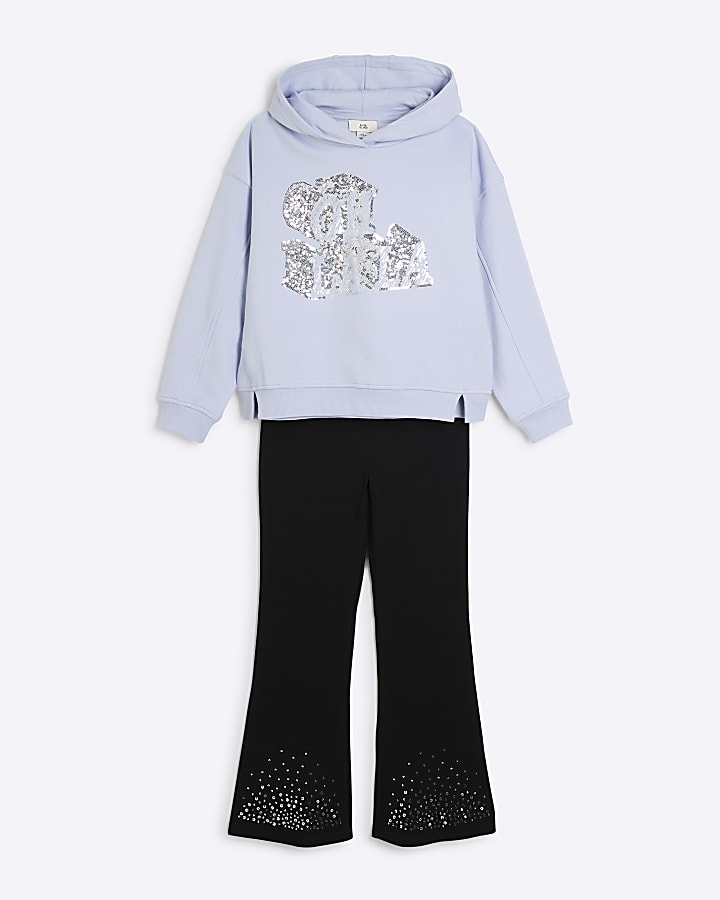 Girls Blue Sequin Oh La La Hoodie Set