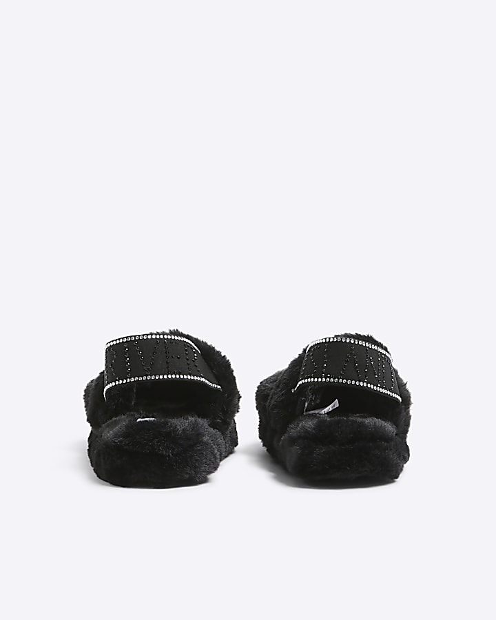 Mini girls Black faux fur slippers