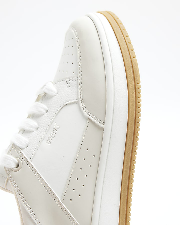Boys Beige Faux Leather Trainers