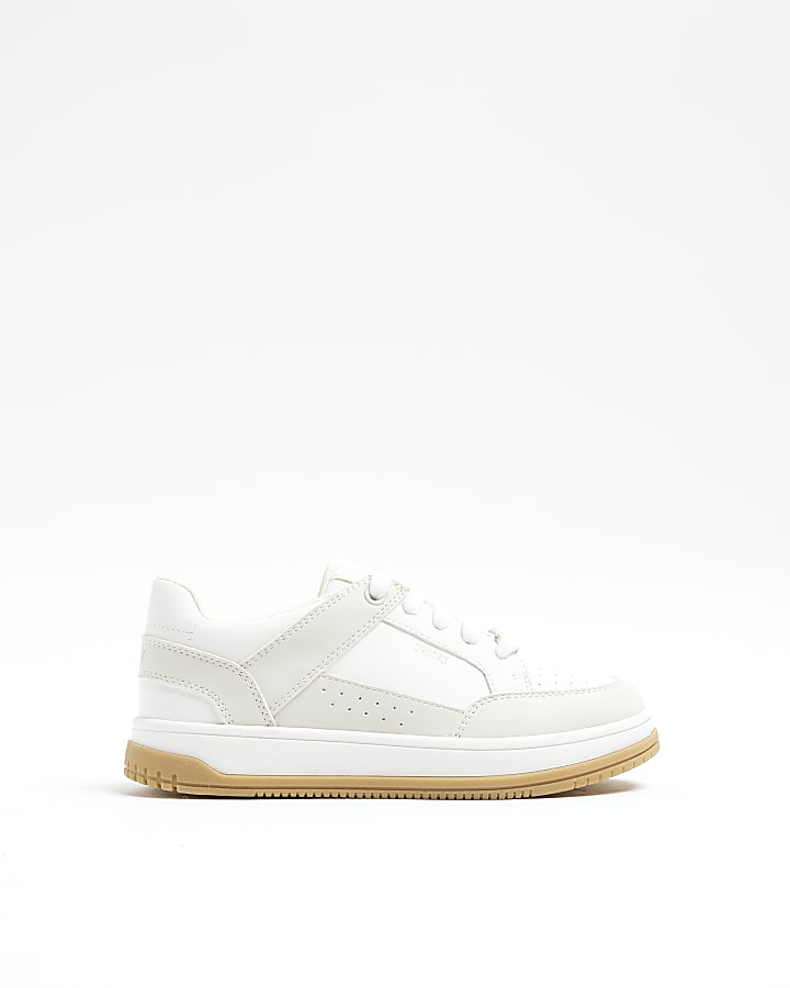 Boys Beige Faux Leather Trainers