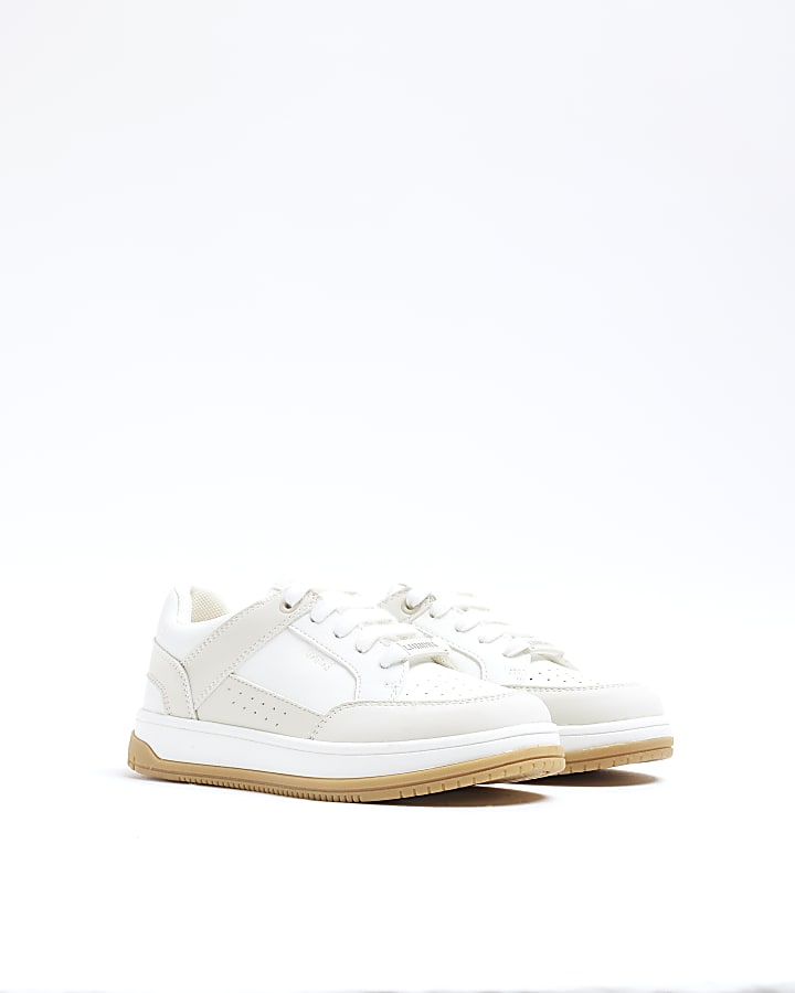Boys Beige Faux Leather Trainers