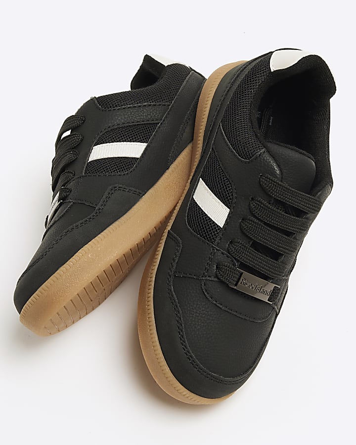 Boys Black Faux Leather Mesh Trainers