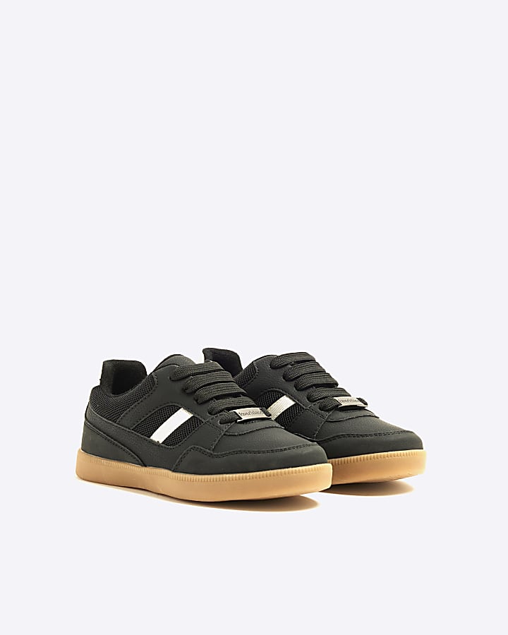 Boys Black Faux Leather Mesh Trainers