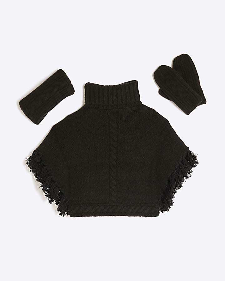 Mini Girls Black Knitted Poncho Bundle