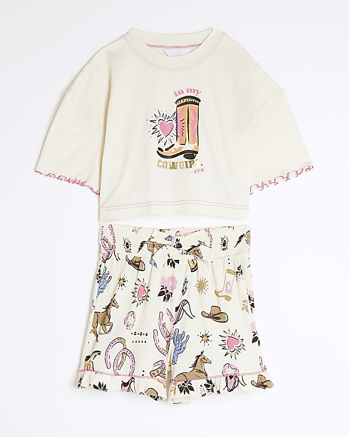 Girls Cream Western Cowgirl Pyjamas Set