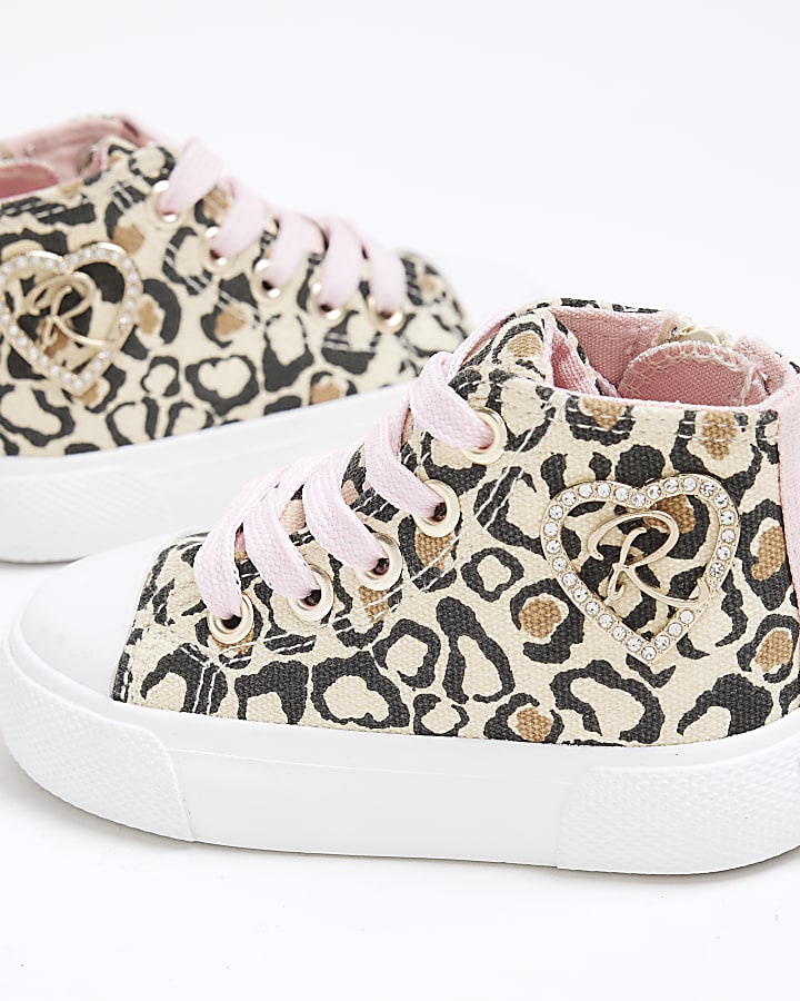 Mini Girls Beige Leopard Hi Top Trainers