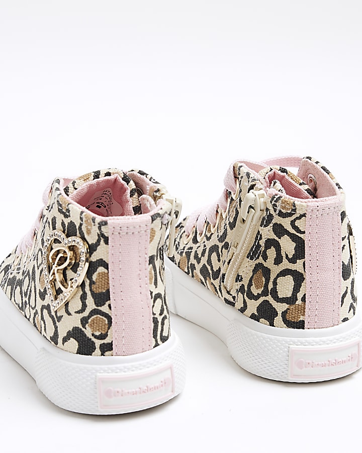 Mini Girls Beige Leopard Hi Top Trainers