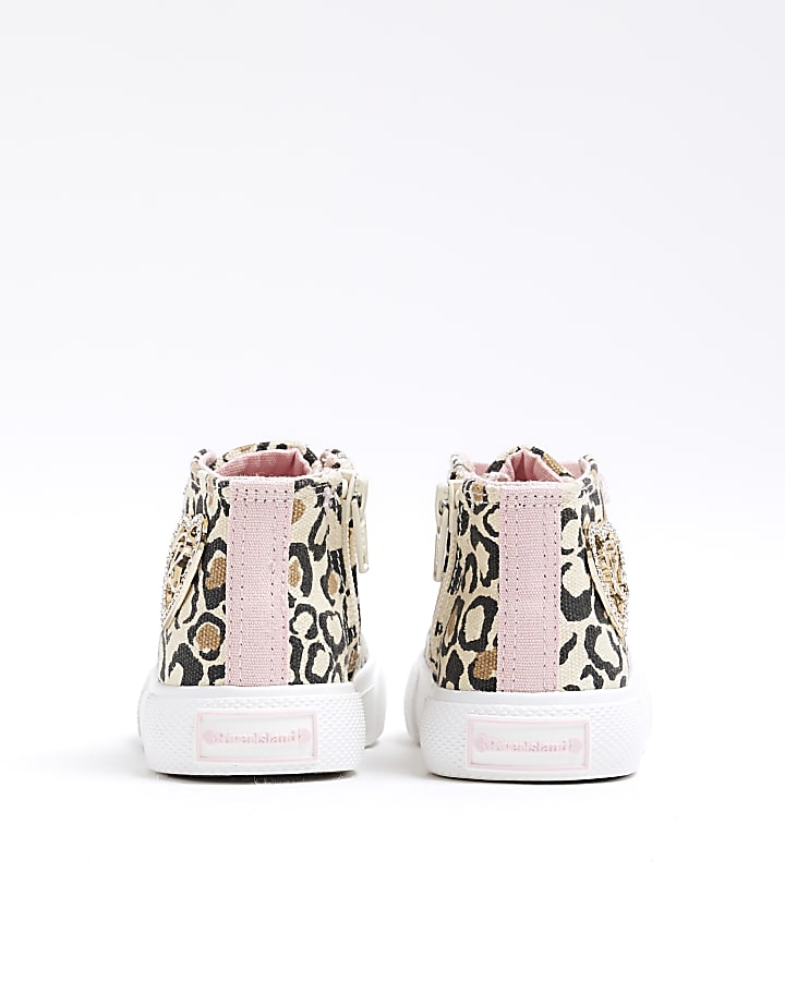 Mini Girls Beige Leopard Hi Top Trainers