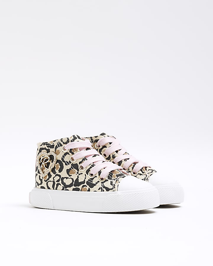 Mini Girls Beige Leopard Hi Top Trainers