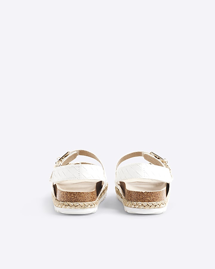 Girls White Faux Leather Woven Sandals