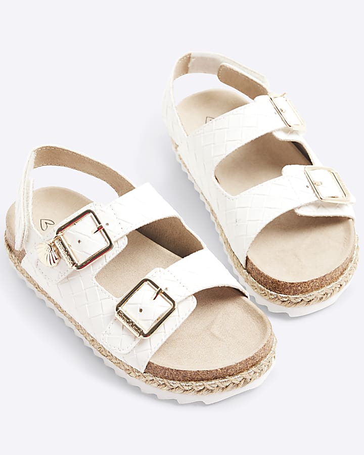 Girls White Faux Leather Woven Sandals