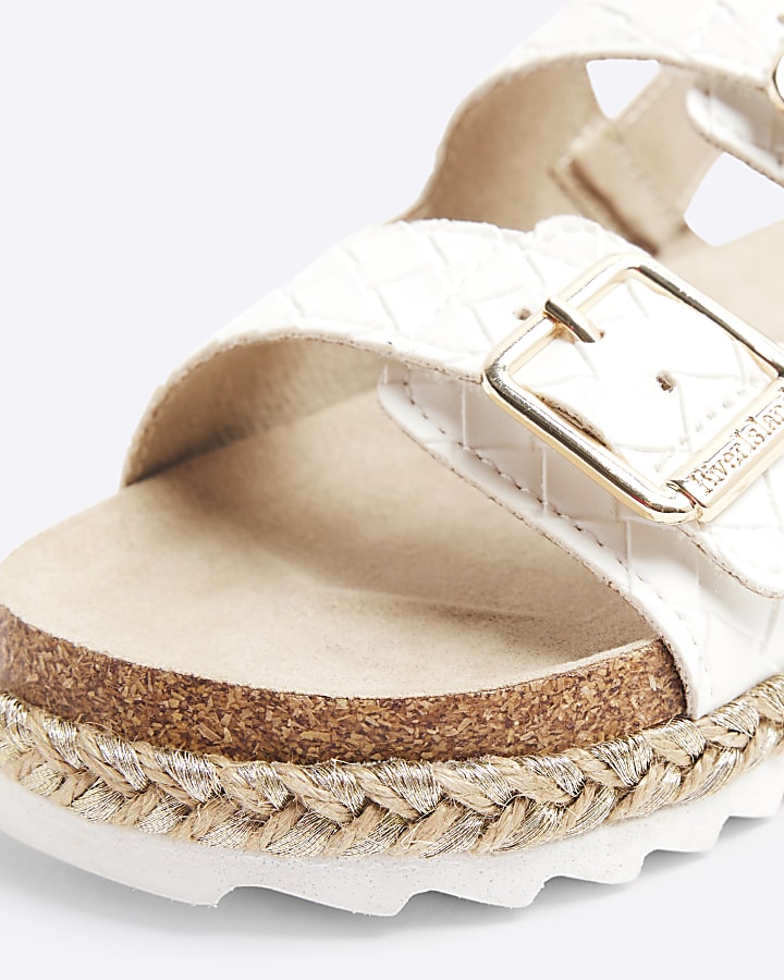 Girls White Faux Leather Woven Sandals