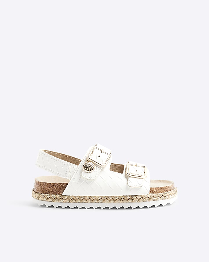 Girls White Faux Leather Woven Sandals