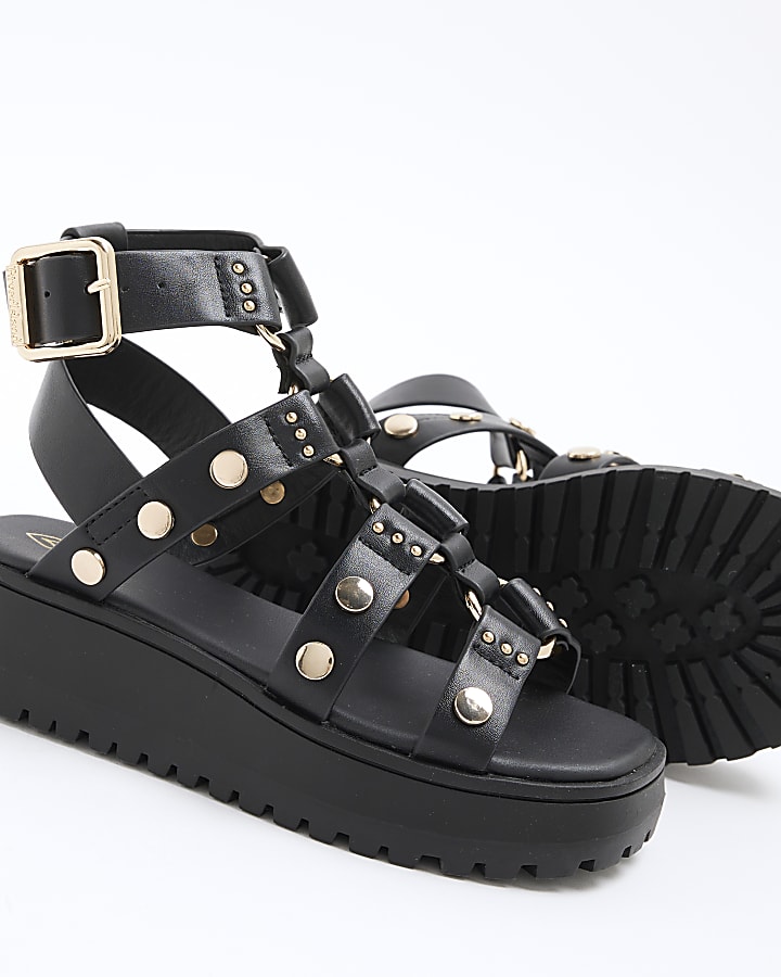 Girls Black Stud Gladiator Sandals