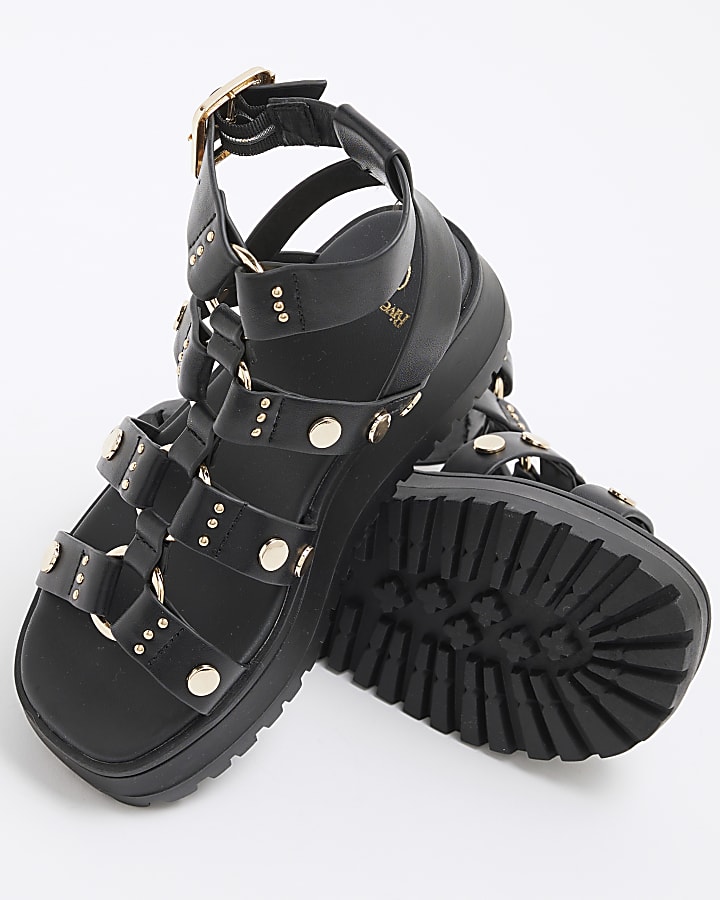 Girls Black Stud Gladiator Sandals