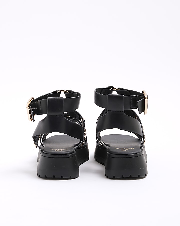 Girls Black Stud Gladiator Sandals