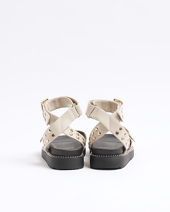 Girls Beige Studded Chunky Strapped Sandals