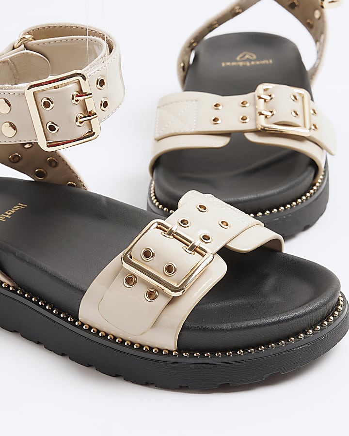 Girls Beige Studded Chunky Strapped Sandals